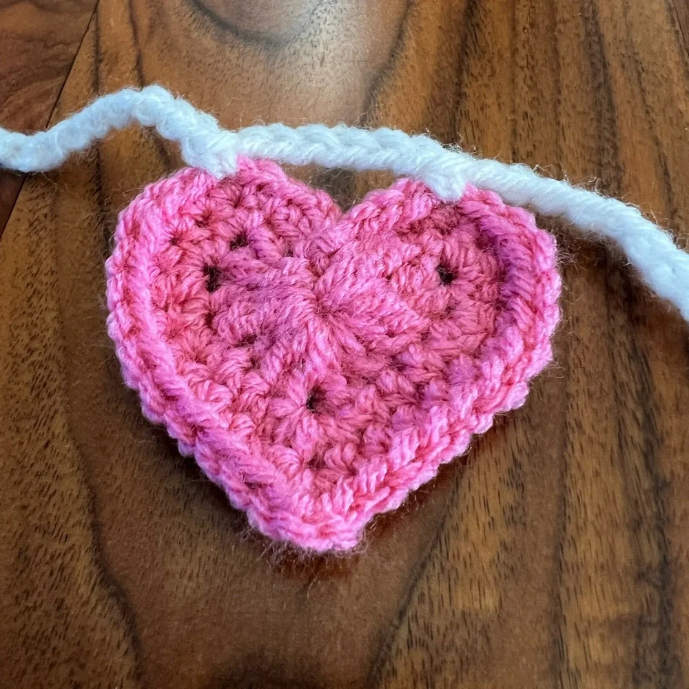 Hand Crocheted Pink & Red Heart Valentines Garland Decor